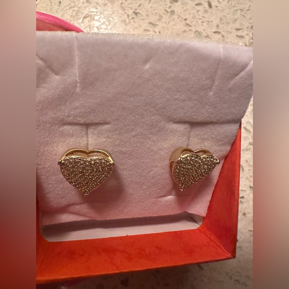 Gold Heart Stud Earrings (Real won't change color)